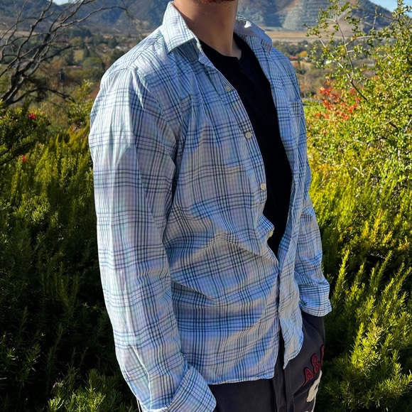 VAN HEUSEN MEN FLEX SLIM FIT LONG SLEEVE BUTTON DOWN SHIRT CHECK PLAID SUIT STUD - Picture 10 of 16